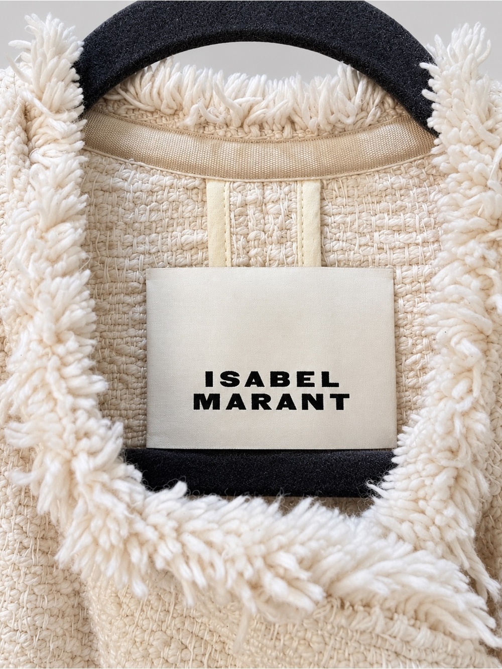 Isabel Marant Cream Bouclé Longline Coat Fringe Trim Black Buckles Size 38 FW25 - Picture 3 of 5